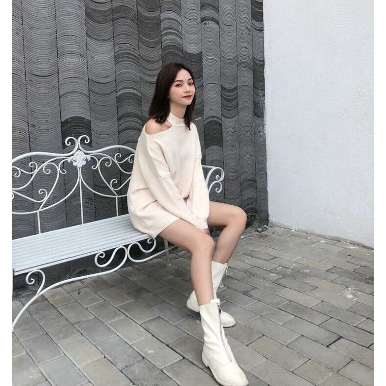 Áo nỉ nữ khoét vai dài tay