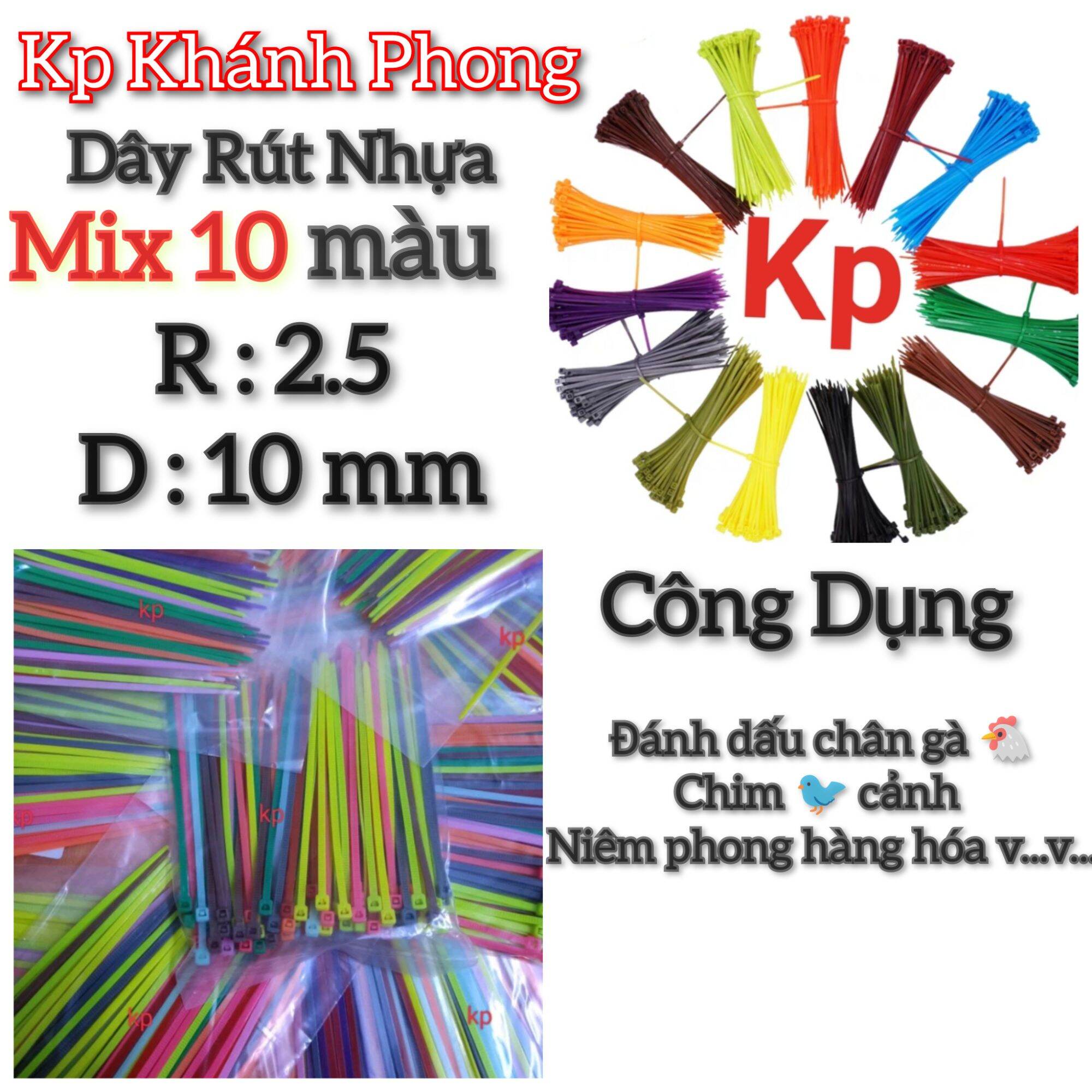 Bịch 💯 sợi mix 10 màu dây rút 4x100