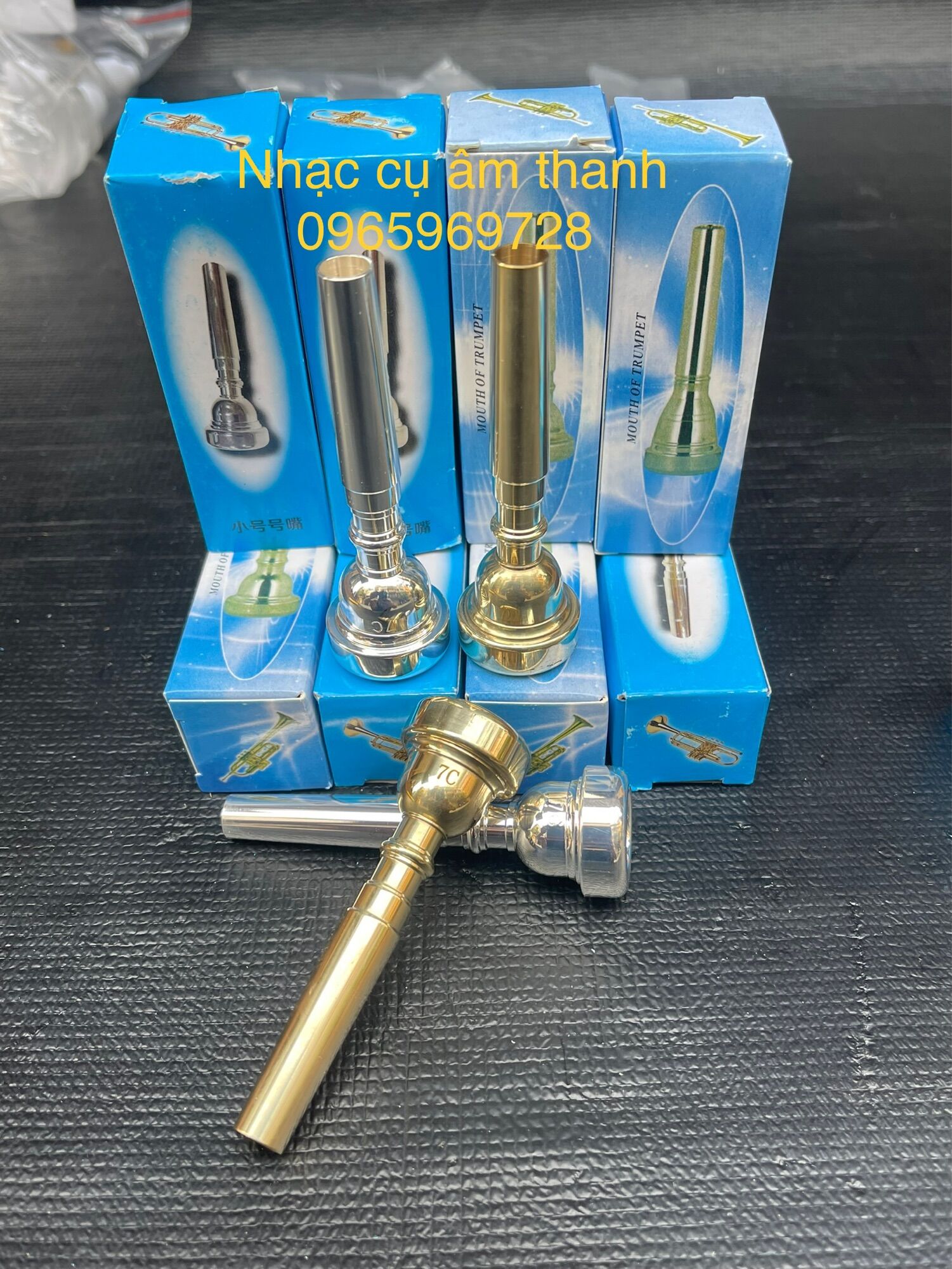 Búp kèn trumpet 7c 2 màu vàng trắng
