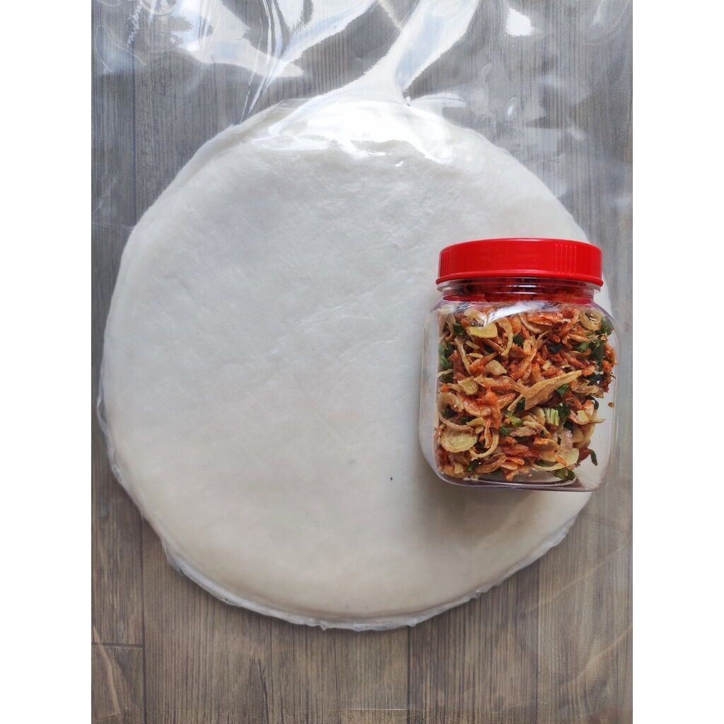 Combo 250gr bánh tráng phơi sương tròn + 100gr muối tôm hành phi | Combo bánh tráng mềm dẻo siêu ngon