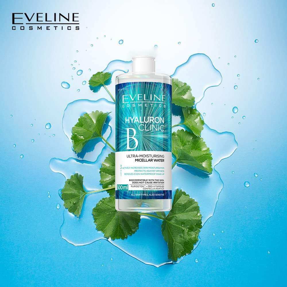 Combo 2 Chai Nước Tẩy Trang Eveline Hyaluron Clinic B5 dưỡng ẩm 500ML