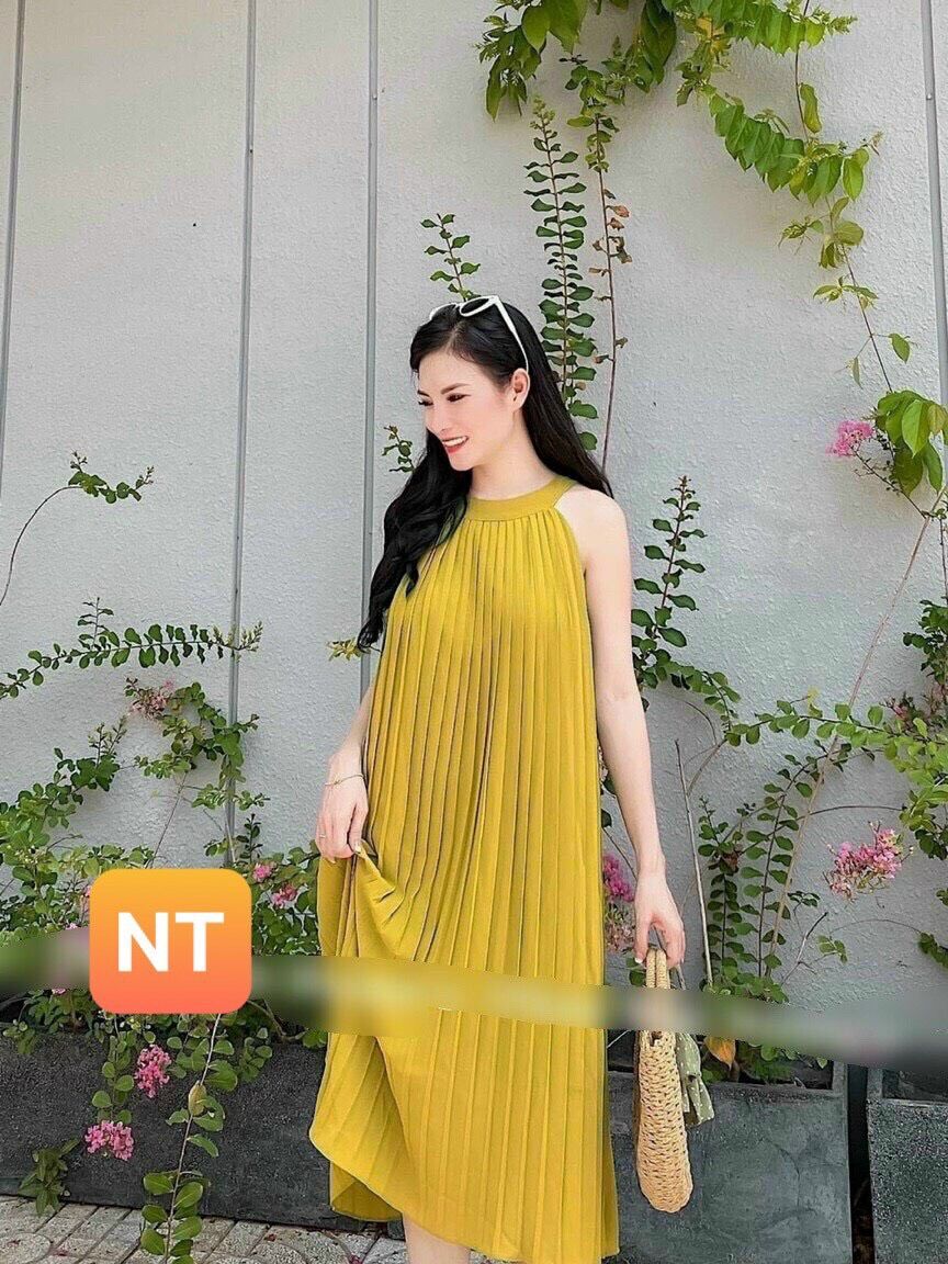 [HCM]Đầm maxi dập ly cổ yếm siêu đẹp hình thật đủ màu