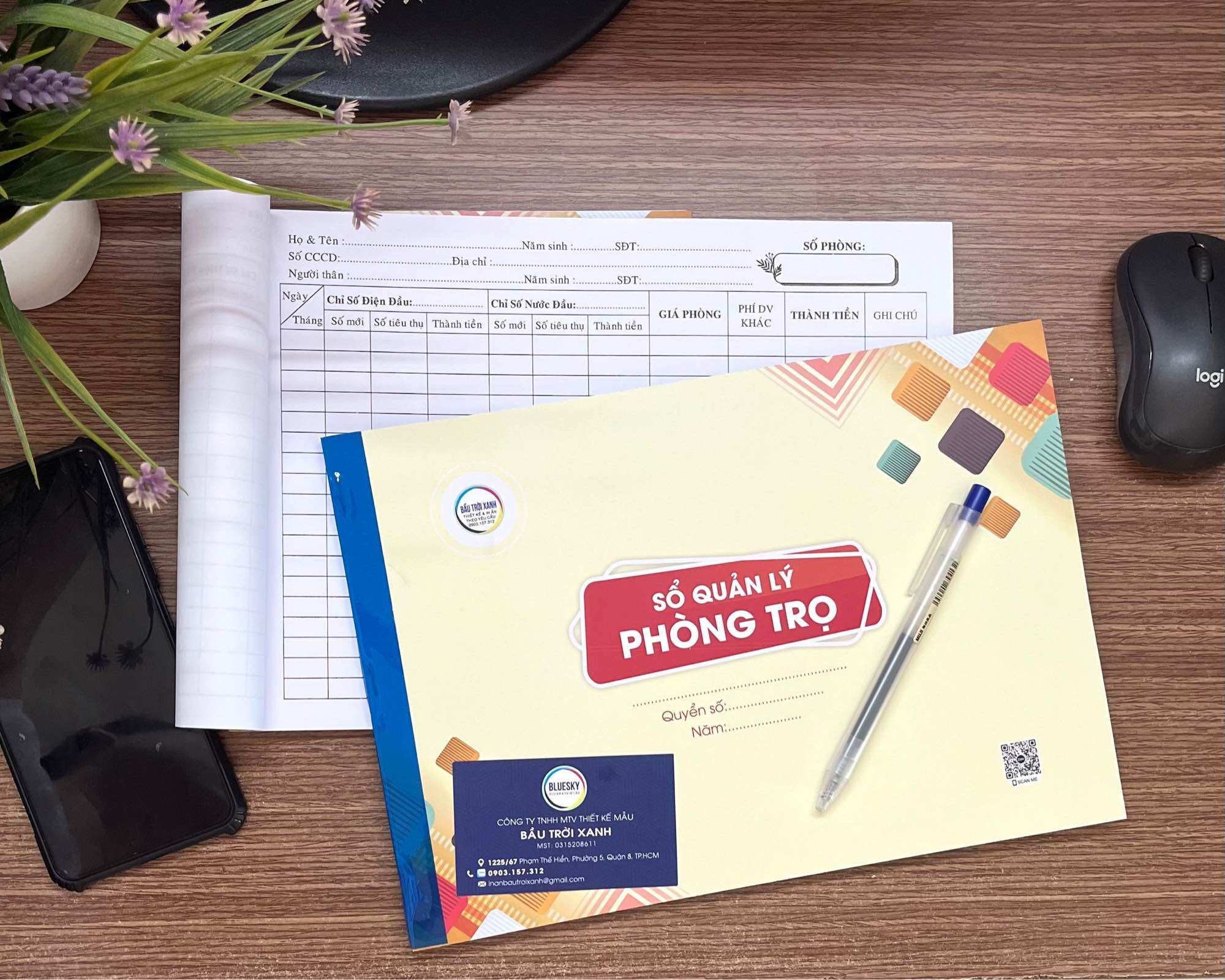 Sổ quản lý phòng trọ chi tiết khổ A4 - 50 tờ giấy dày bìa màu