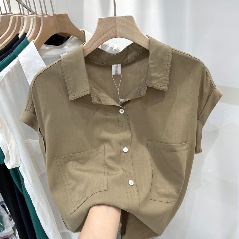 Áo Sơ Mi Không Tay Dáng Rộng Mùa Hè Cho Nữ Áo Khoác Ngoài Áo Khoác Ngoài Có Túi Áo Sơ Mi Cổ Polo Thư