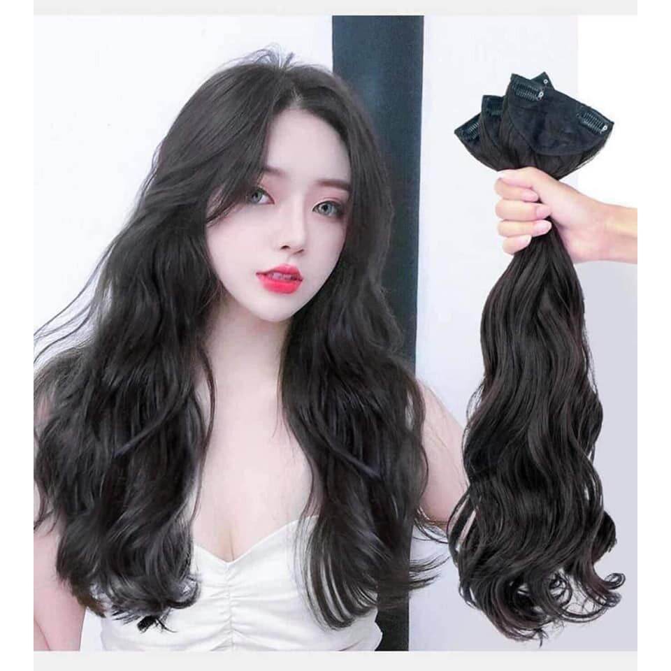 Tóc giả kẹp Sét 3 dải kẹp tóc xoăn dài cao cấp, làm dày tóc, tự nhiên mềm đẹp