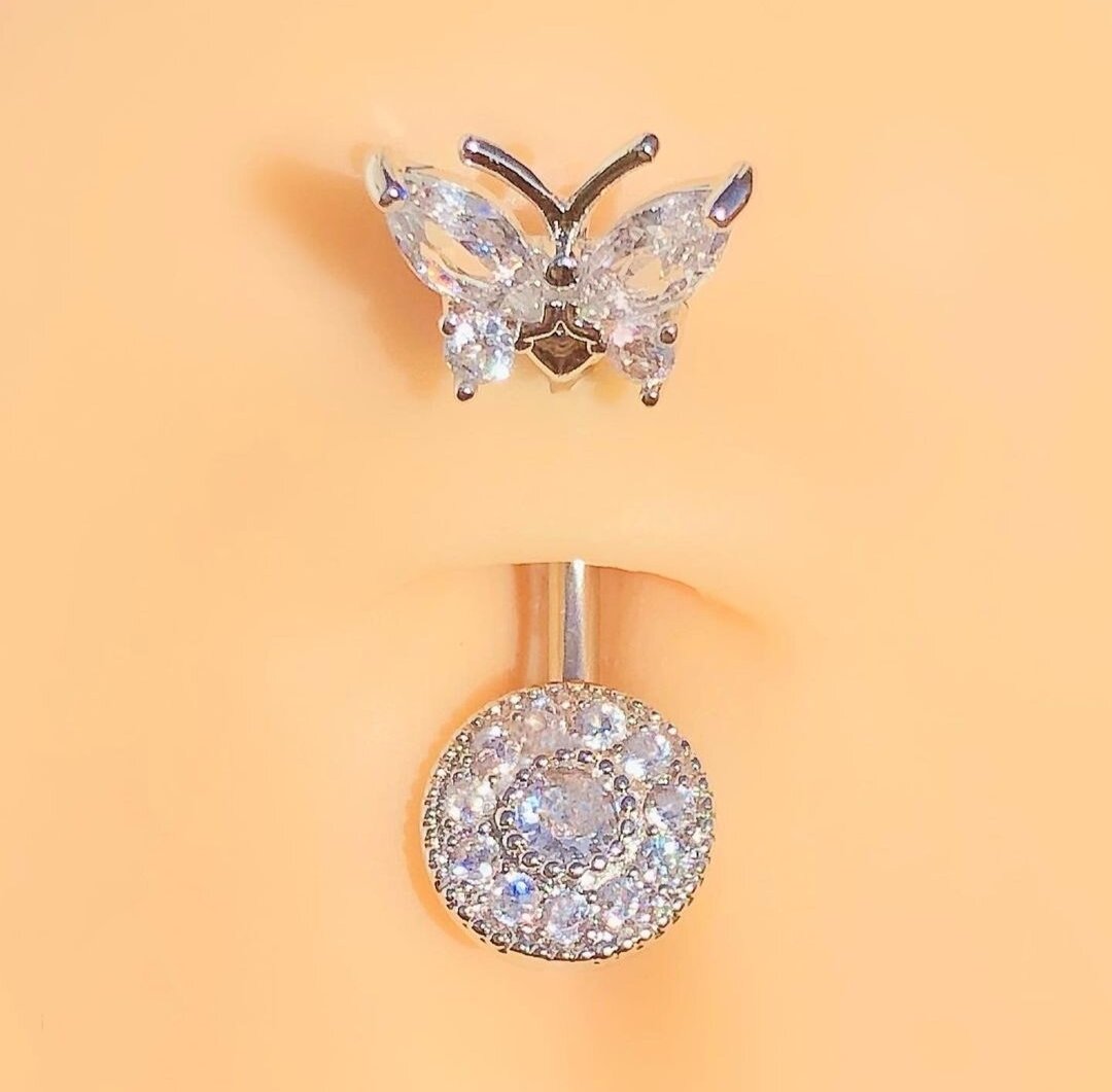 Khuyên rốn hình bướm - khuyên rốn đính đá cao cấp - khuyên thép y tế không gỉ - khuyên xỏ rốn