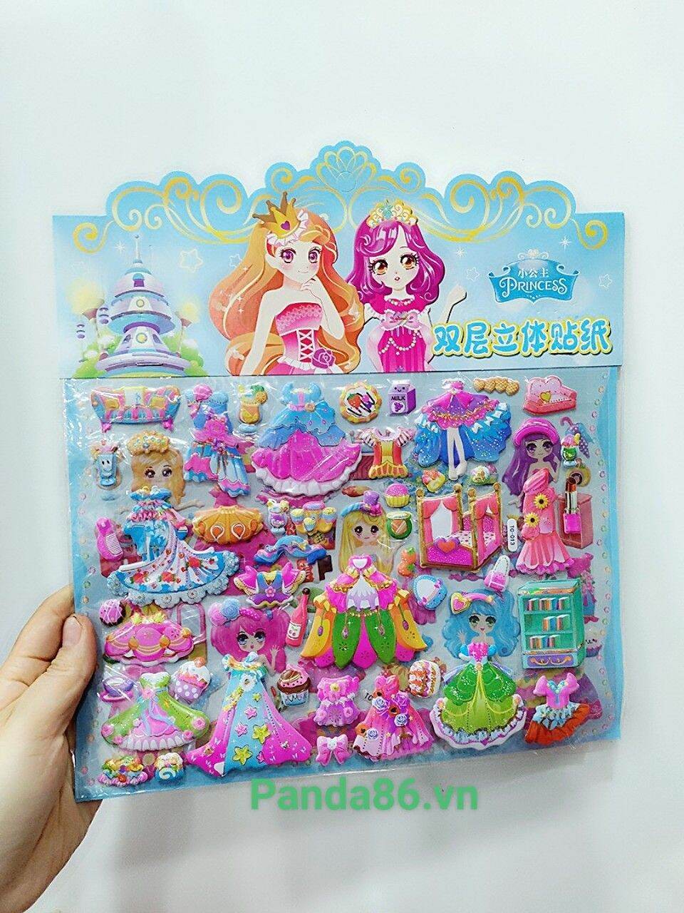 Sticker to nổi 3d thời trang công chúa / miếng dán công chúa thay váy / sticker dán trang trí công chúa - heo peppa cho bé yêu