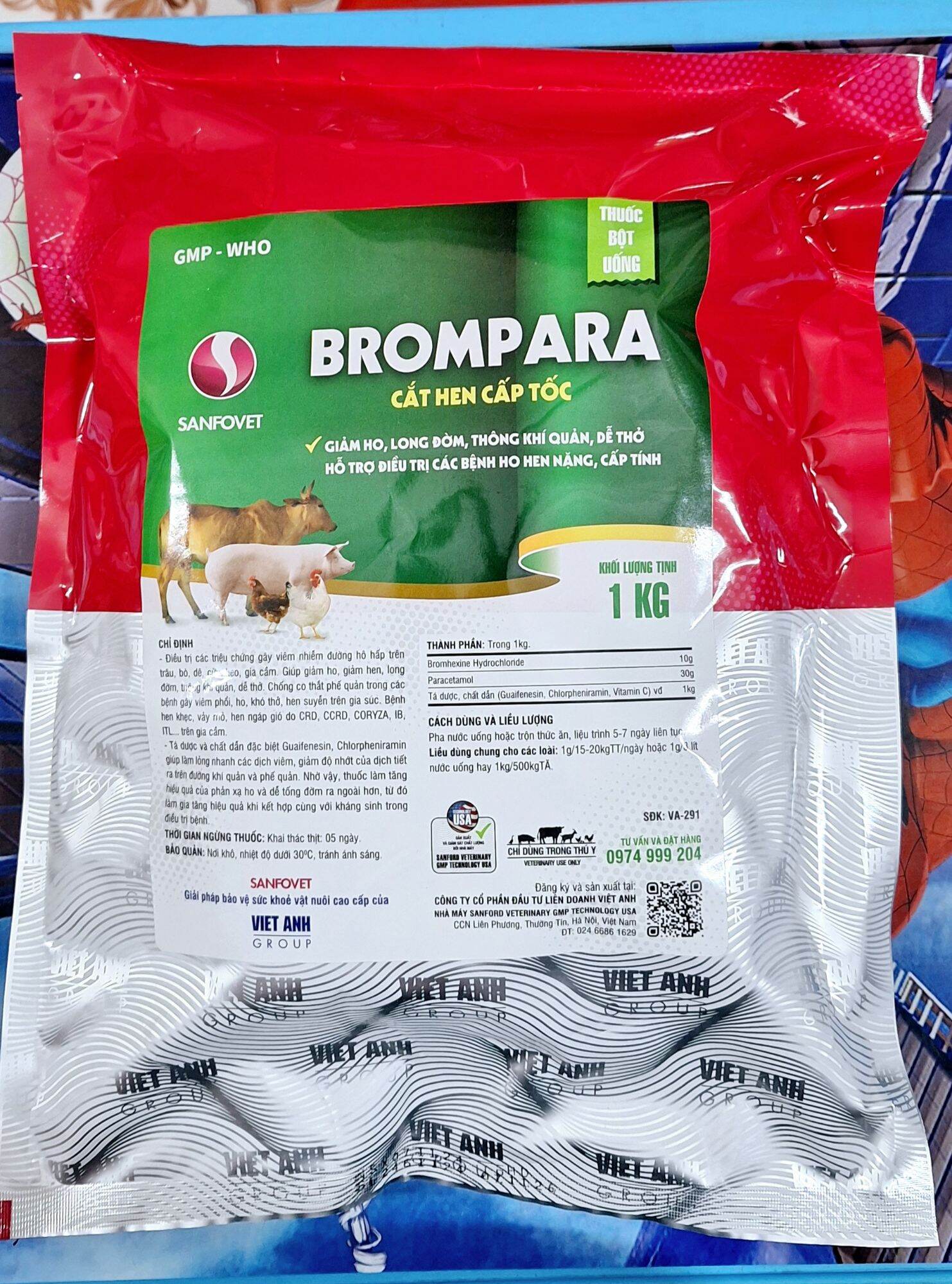 Brompara 100g, 1kg cắt hen cấp tốc, giảm ho long đờm trên vật nuôi