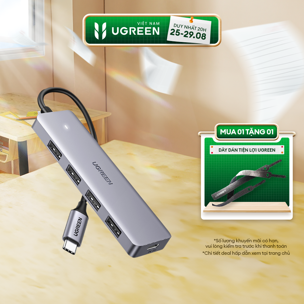 Hub mở rộng USB/Type C sang 4 cổng USB 3.0 UGREEN CM219| Hỗ trợ cổng nguồn Micro USB | Tốc độ truyền tải 5Gbps | Bảo hành 18 tháng 1 đổi 1 | 50979 70336 50985