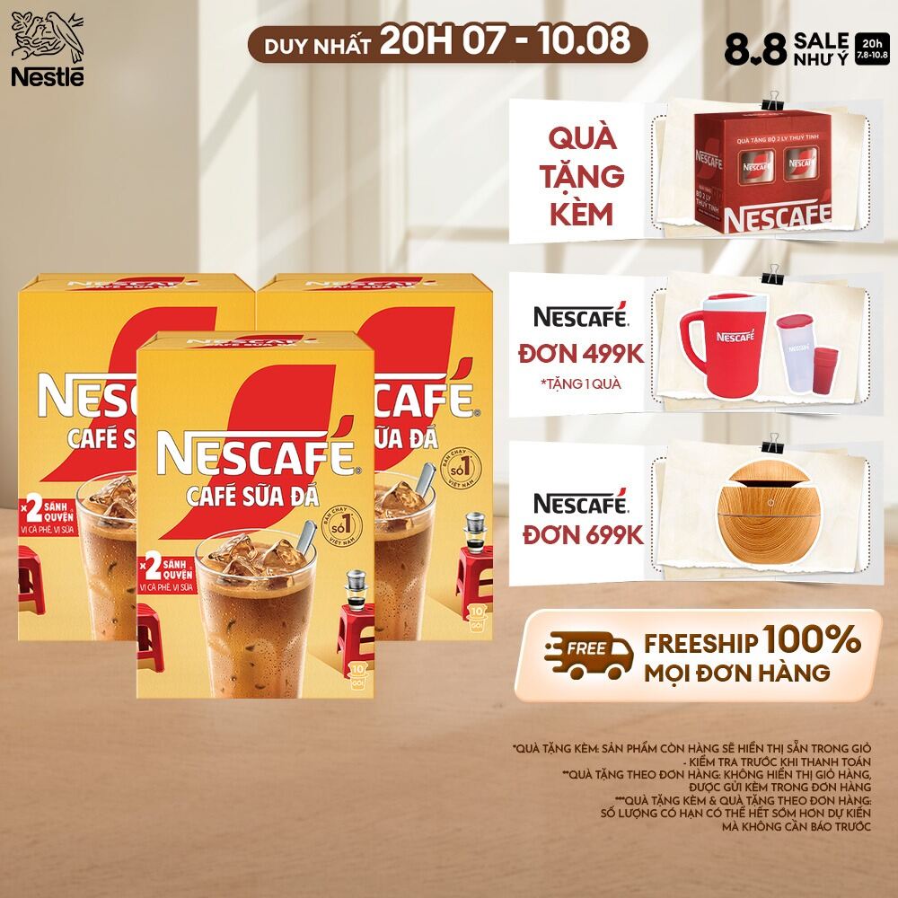 [ƯU ĐÃI THÁNG 6][FREESHIP TOÀN QUỐC] Combo 3 Hộp Cà phê Hòa tan NESCAFÉ CAFÉ SỮA ĐÁ 10 gói Nhân đôi sánh quyện