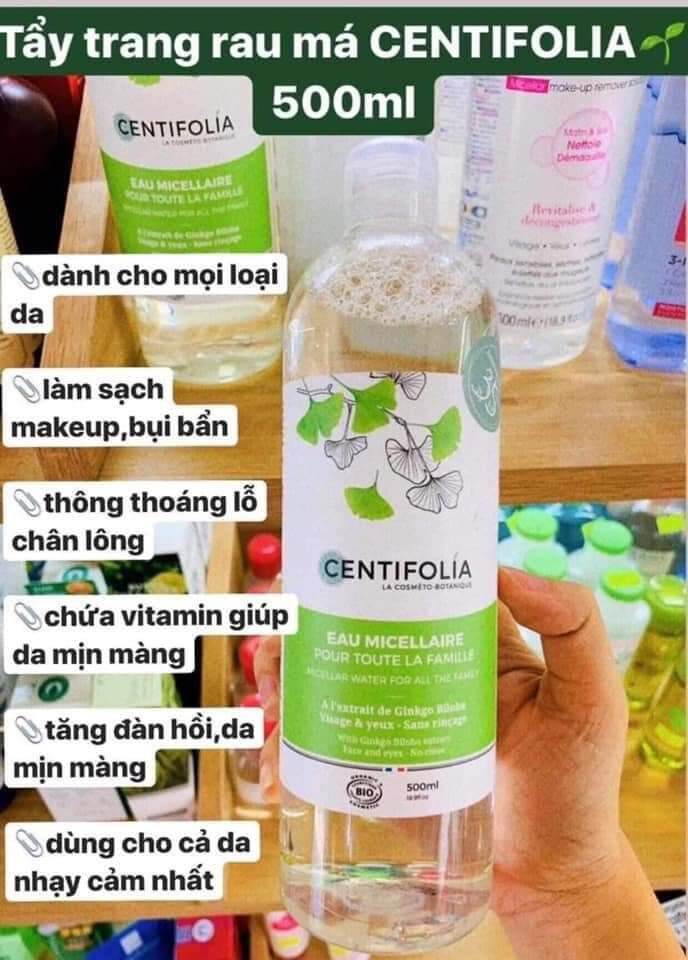 Nước tẩy trang rau má Centifolia Micillar Water 500ml