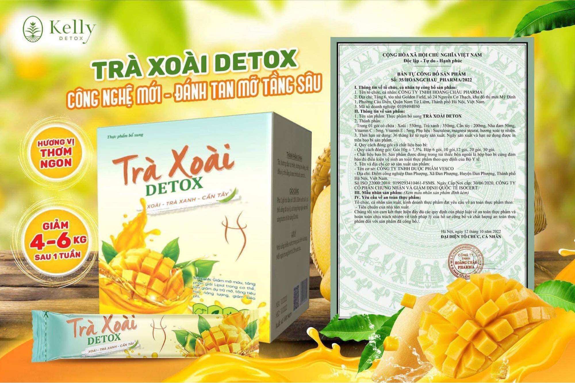 [Mẫu Mới] Trà Xoài giảm cân tự nhiên Kelly Detox - 1 HỘP 12 GÓI