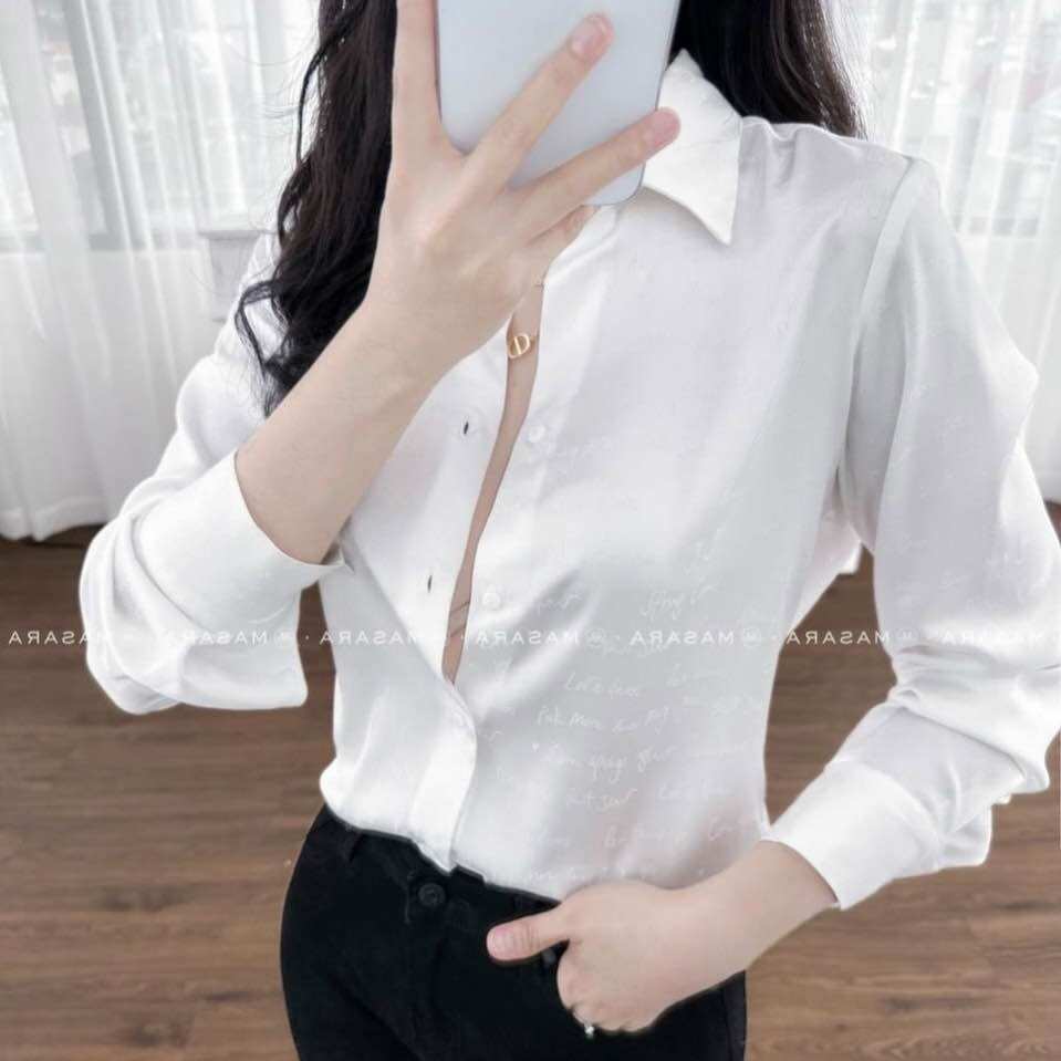 Áo sơ mi trắng công sở, áo lụa gấm phôm dài giấu quần vải mát mượt không nhăn size to đến 75kg