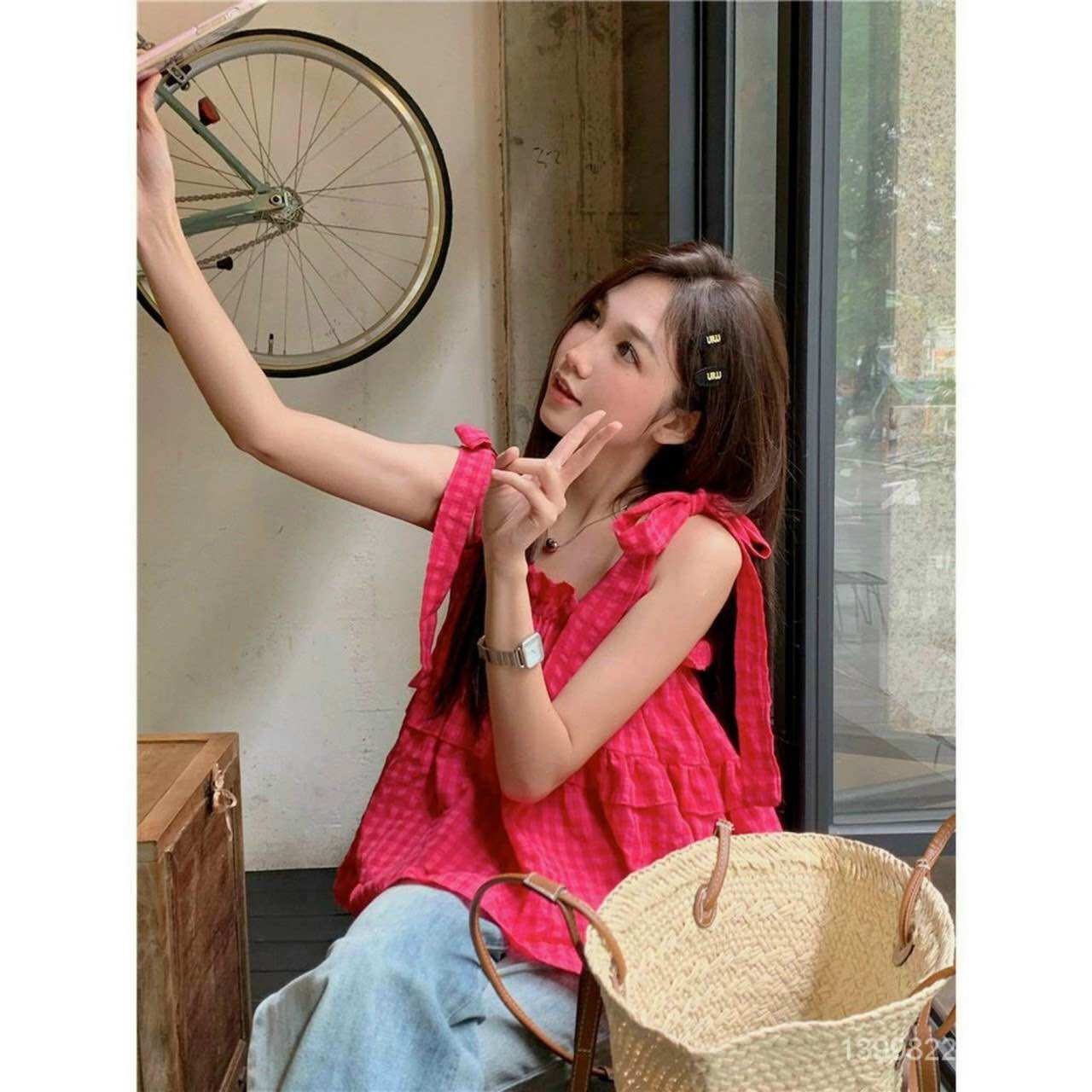 Áo Hai Dây Sọc Caro Cột Dây Bèo Tiểu Thư
