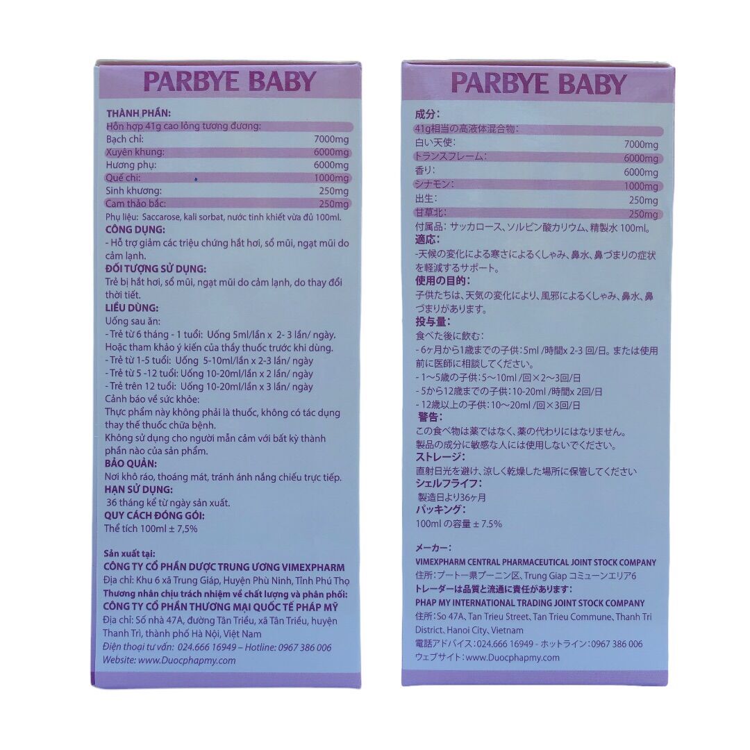 Siro sổ mũi ngạt mũi Parbye baby
