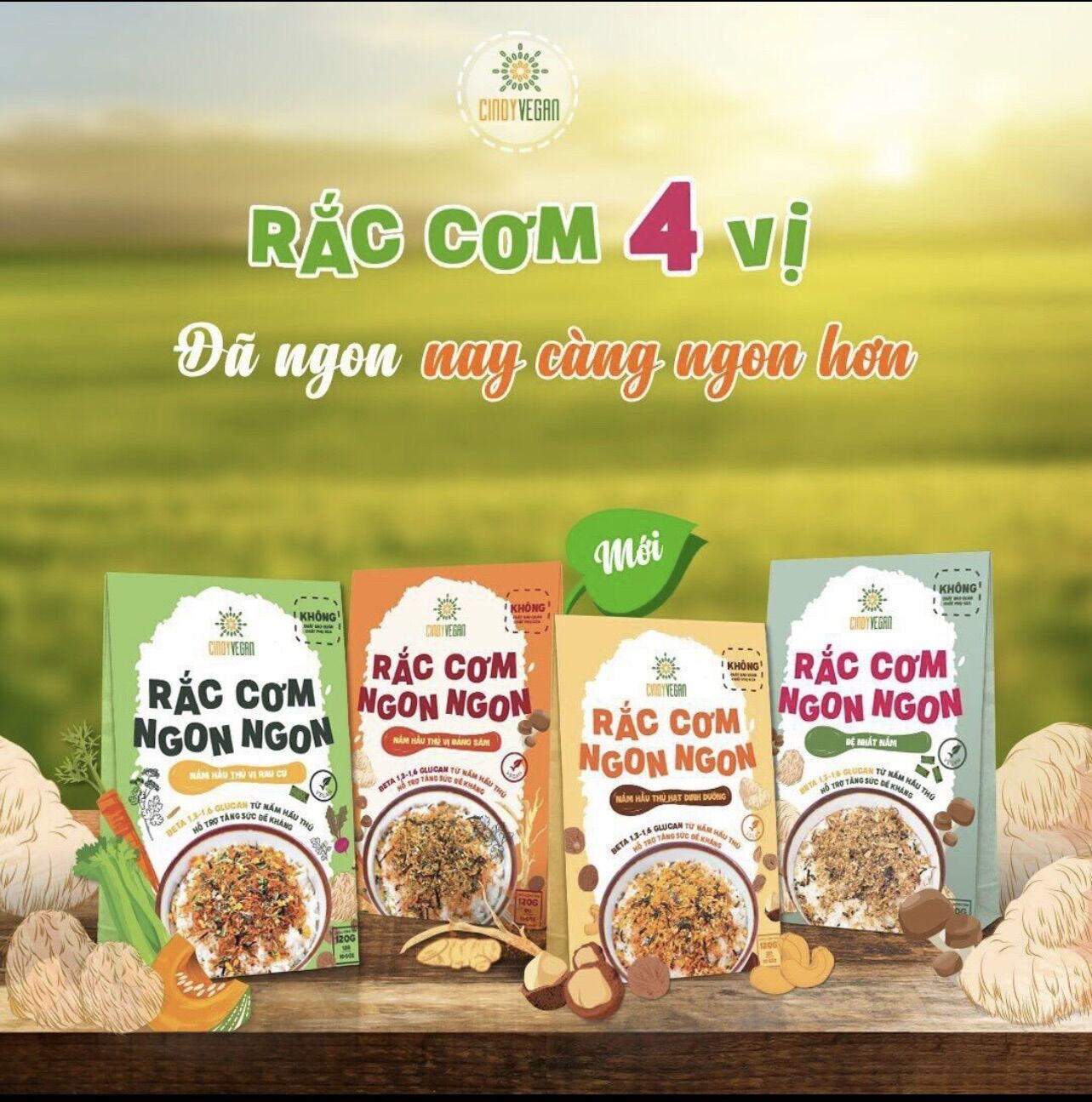 RẮC CƠM NGON NGON CINDY VEGAN RA MẮT 4 VỊ