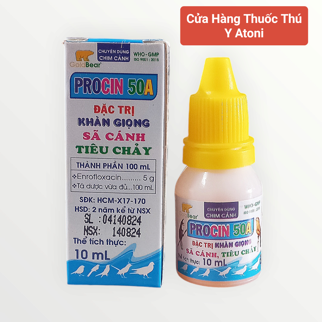 PROCIN 50A Lọ 5ml Nhỏ Uống Pha Nước Cho Chim, Gia Cầm - Khàn Giọng, Tiêu Chảy, Sã Cánh