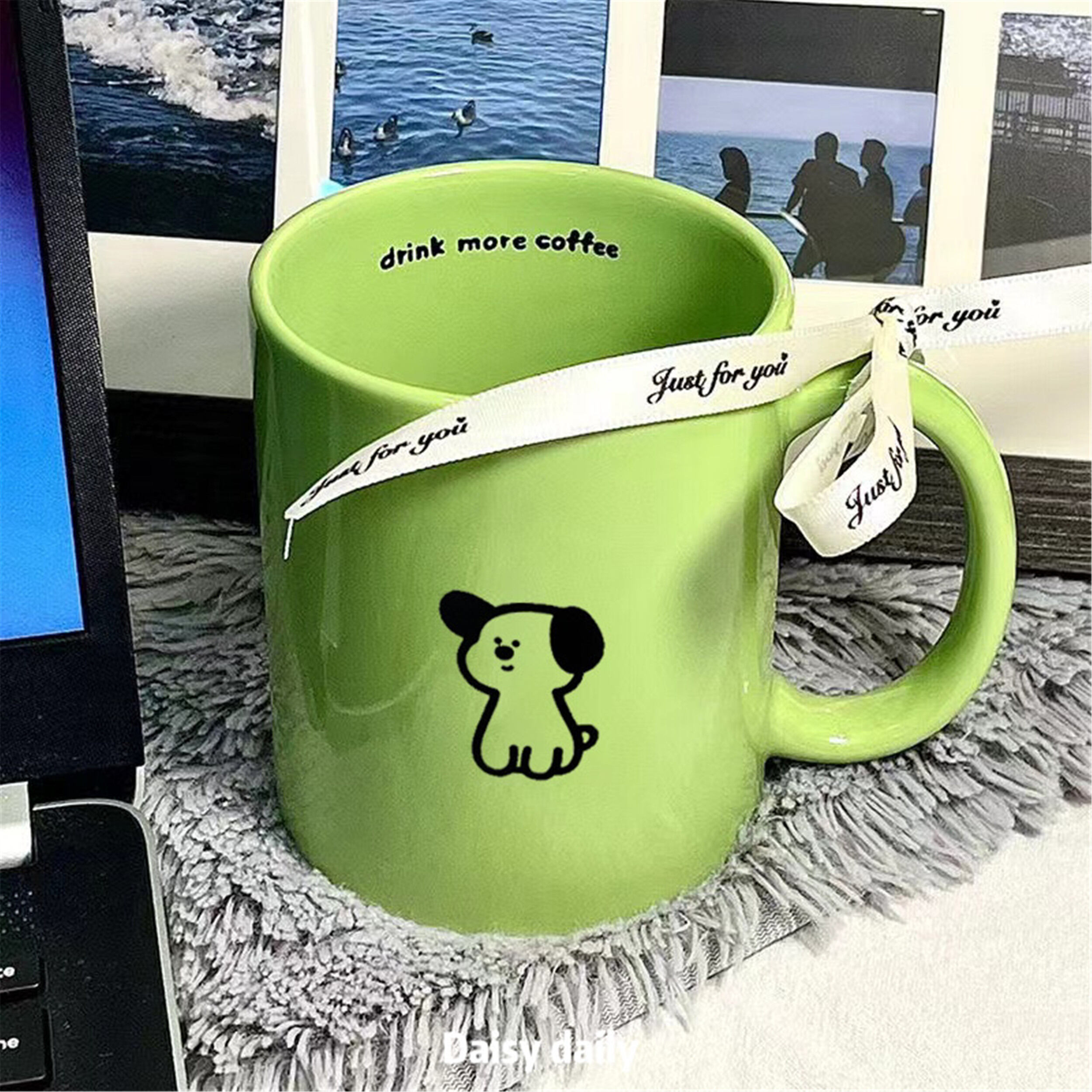 Cốc mug hình chú chó xanh không tiêu cự cốc gốm cốc uống nước cặp đôi cốc cà phê giá trị làm đẹp văn phòng cốc sữa cốc đáng yêu