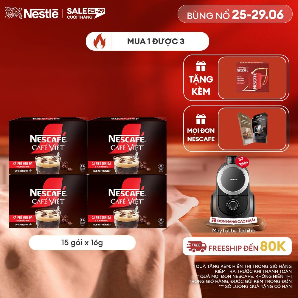 [ƯU ĐÃI THÁNG 6][FREESHIP HCM] Combo 4 hộp Cà phê đen hòa tan NESCAFÉ CAFÉ VIỆT (16g x 15 gói)