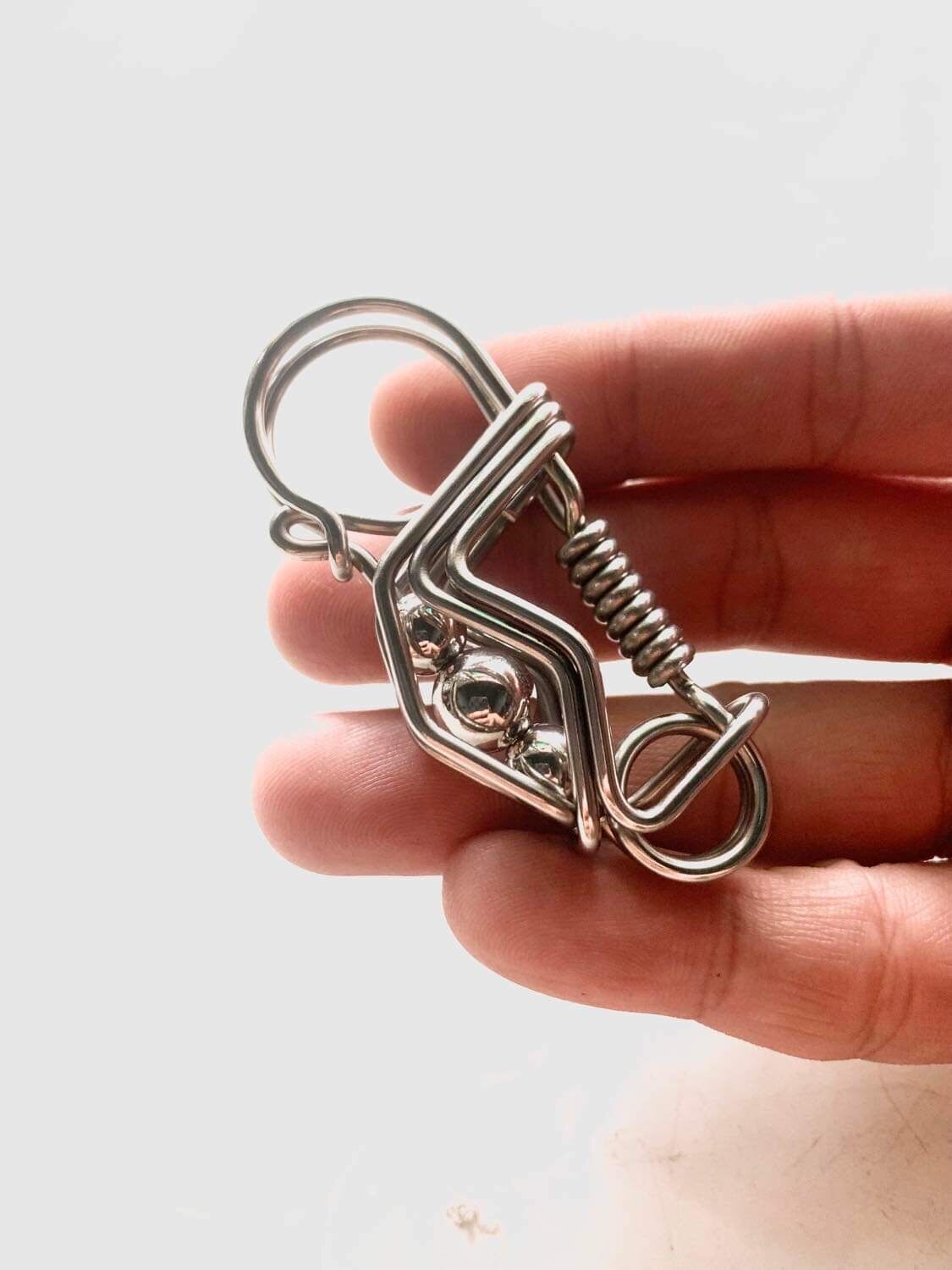 Móc khoá thủ công Inox 304 có 3 viên bi