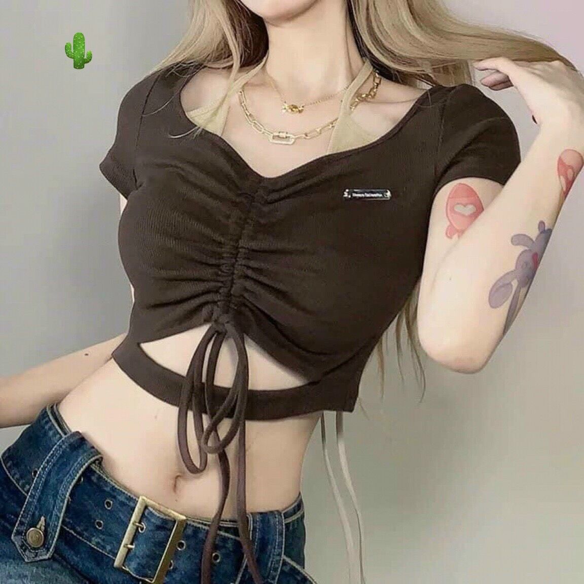 Áo croptop rút dây có dây yếm eo cực chất