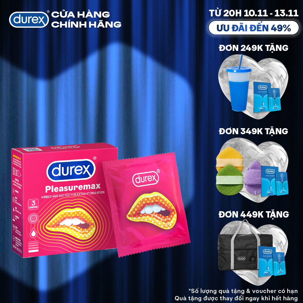 Bao cao su Durex Pleasuremax gân gai tăng khoái cảm (size 56mm 3 bao/hộp)