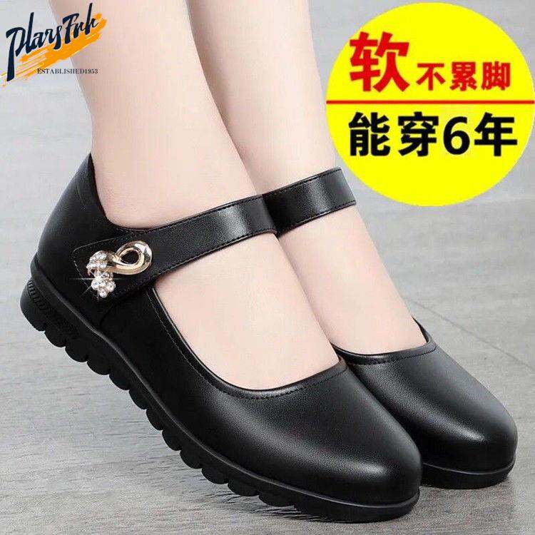 Thật Mềm Da Giày Đơn Đầu Tròn Nữ Chống Trơn Trượt Băng Ma Thuật Đáy Bằng Giày Công Sở Giày Slip-On Phong Cách Truyền Thống Trung Hoa