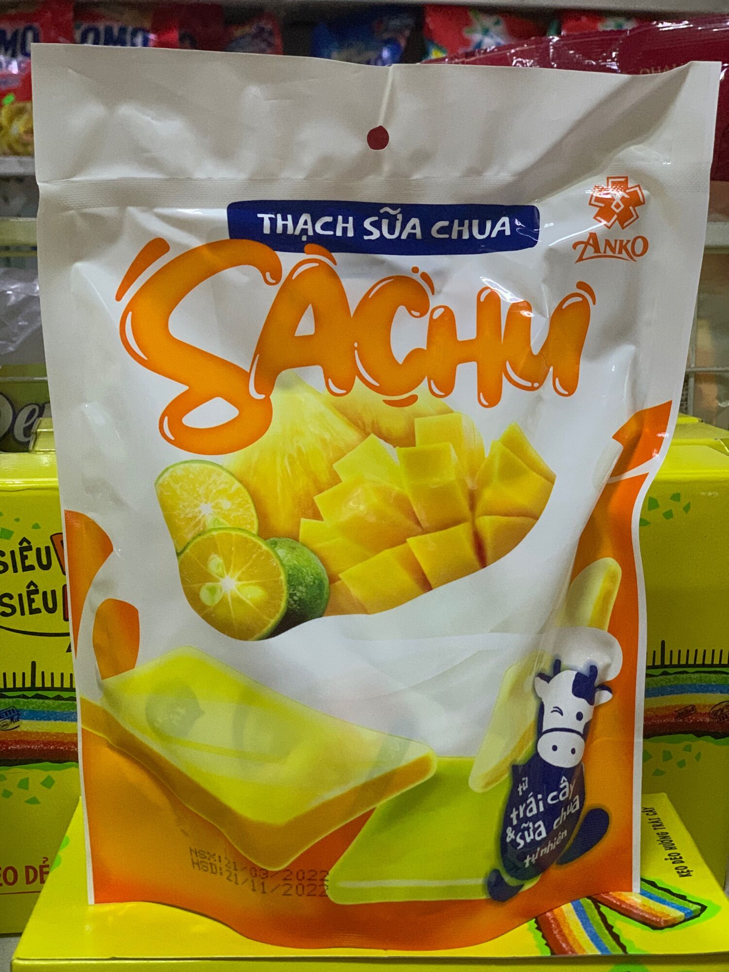 Thạch sữa chua sachu mix 3 vị xoài dứa việt quất gói 320g