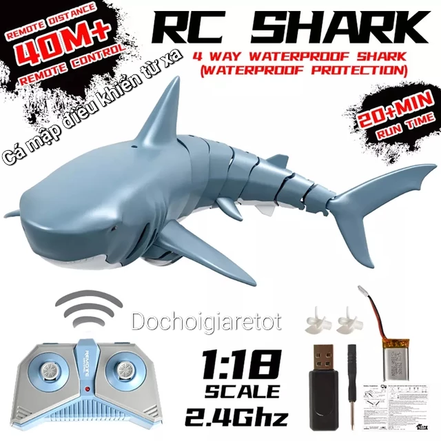 Đồ chơi cá mập điều khiển dưới nước RC 2.4G chống thấm mới lạ