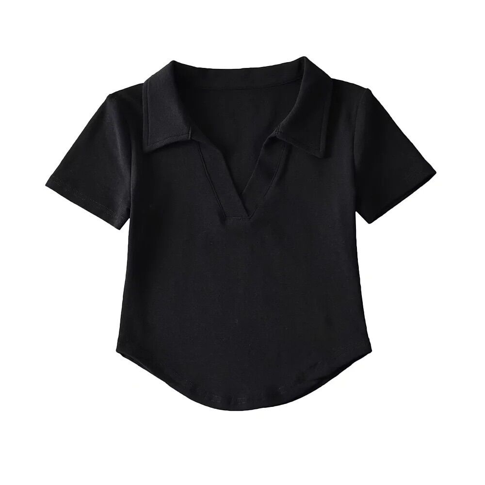 Áo thun cotton cổ bẻ , áo crotop cổ trụ