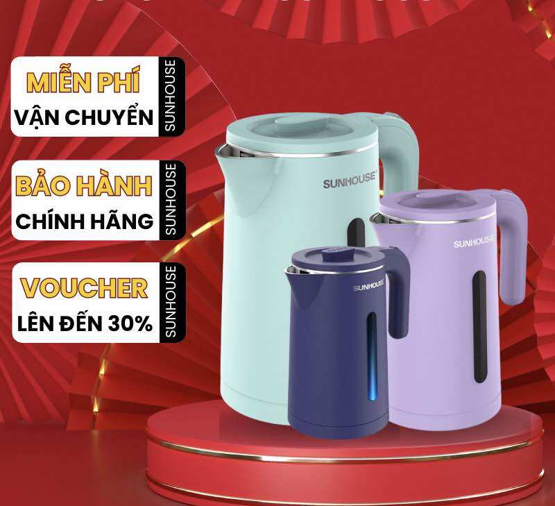 Shd1351 sunhouse - ấm đun siêu tốc 2 lớp 1,8l sunhouse shd1351 , công suất 1500w - fullbox , hàng chính hãng