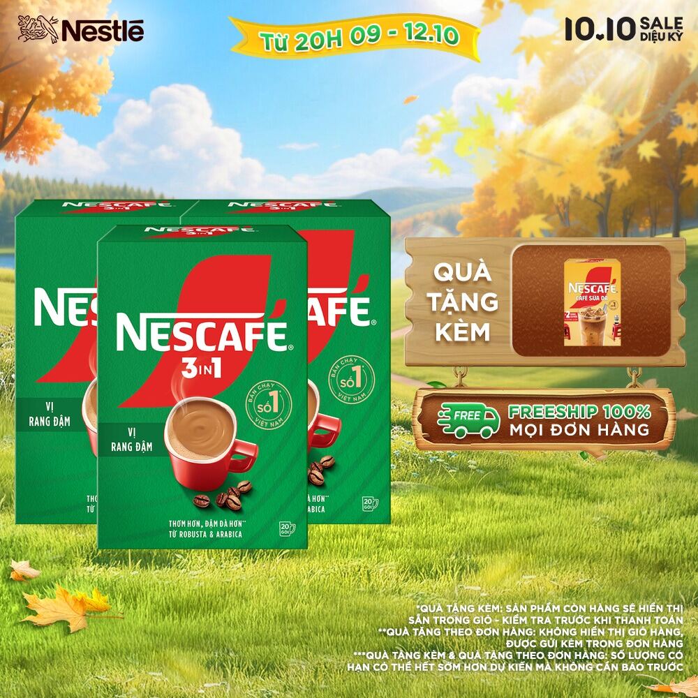 [ƯU ĐÃI THÁNG 10] [FREESHIP TOÀN QUỐC] Combo 3 hộp NESCAFÉ 3in1 VỊ RANG ĐẬM (16g x 20 gói)
