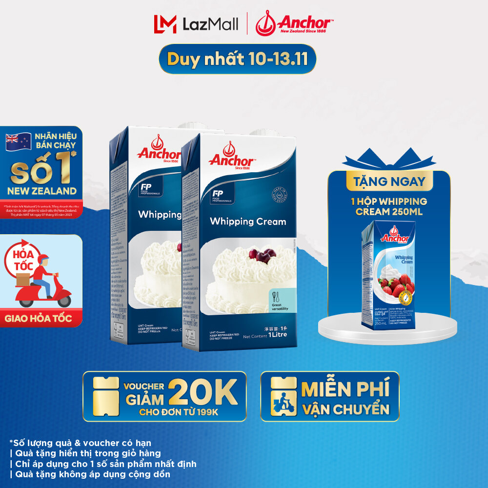 [GIAO HÀNG HỎA TỐC - HCM] Combo 2 Kem Sữa Tươi Tiệt Trùng Anchor Whipping Cream Hộp 1 Lít