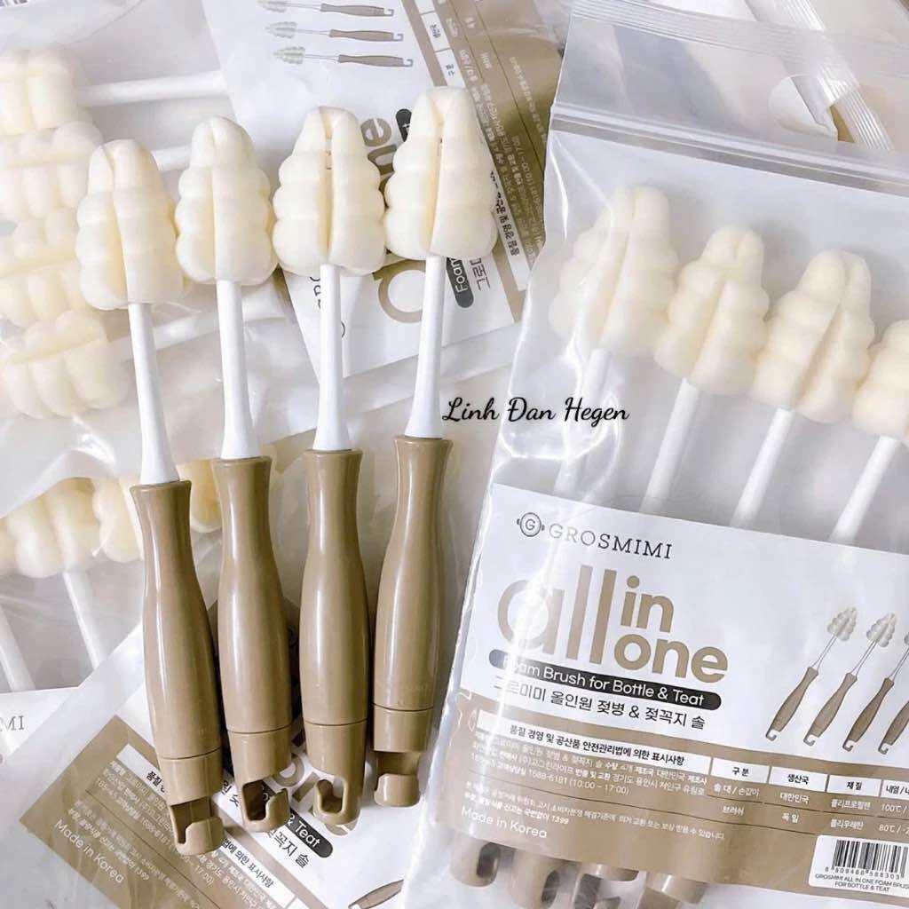 Cọ mút xốp Grosmimi, Moyuum rửa bình sữa núm ti, cọ mút rửa bình sữa