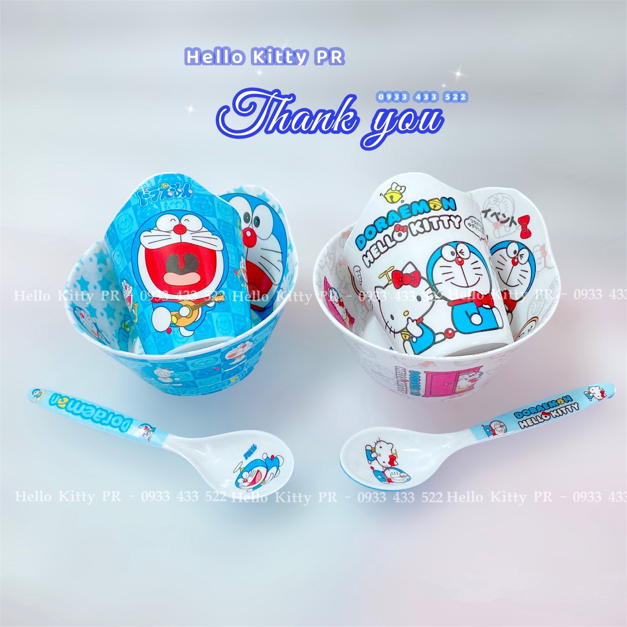 Combo tô muỗng ly Hello Kitty - Doremon Doraemon