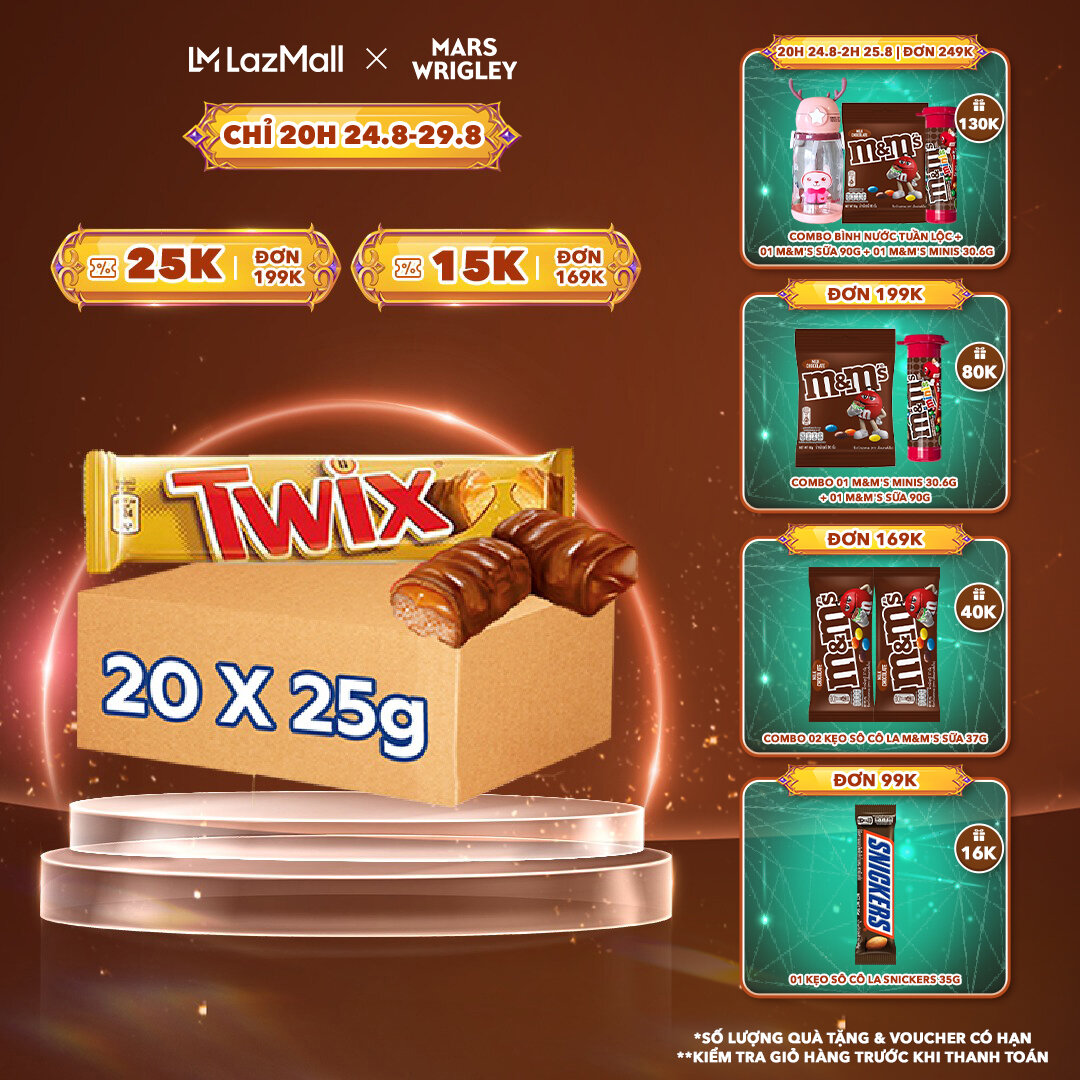 Combo 20 Thanh bánh quy Twix Caramen Sô cô la Sữa 25g