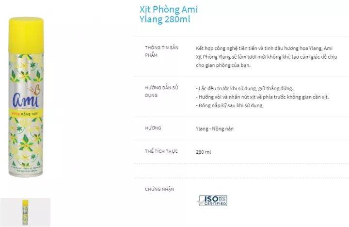 Nước hoa xịt phòng Ami đủ hương 280ml