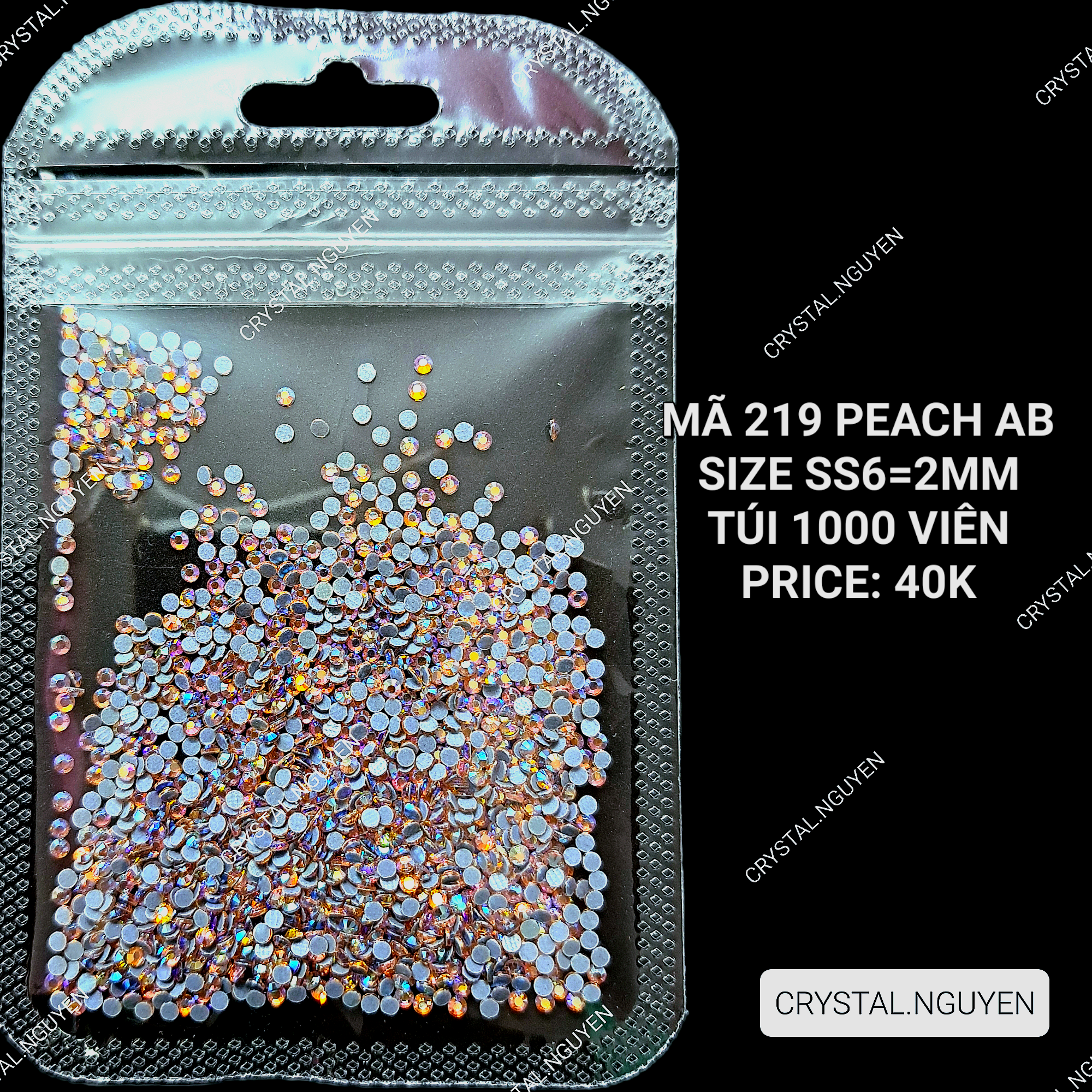 MÃ 219 PEACH AB- ĐÁ NAIL KHAY - ĐÁ TÚI MIX SIZE- ĐÁ LẺ SIZE