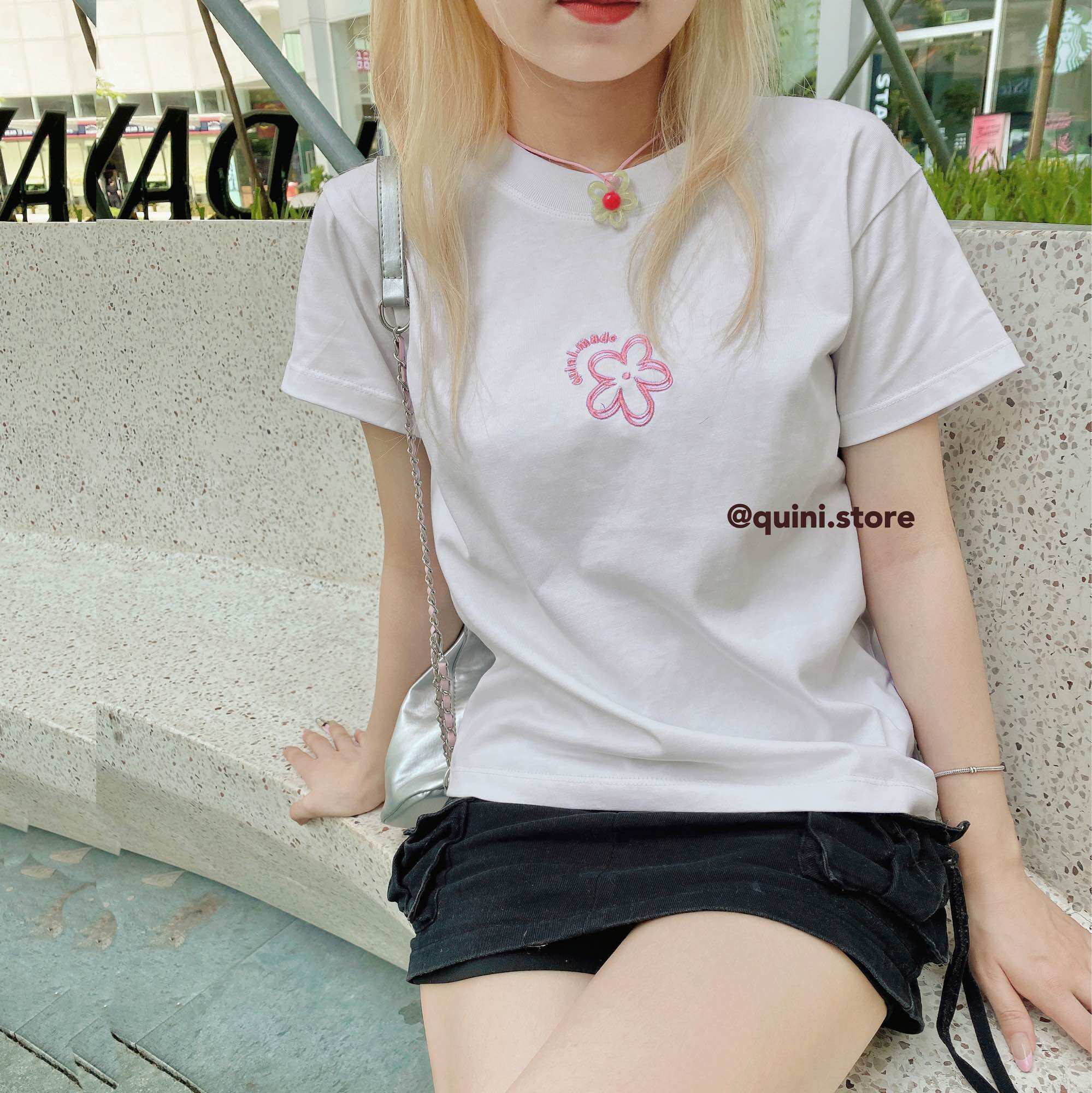 Quini.made - áo baby tee flower thêu hoa + “quini.made” - chất liệu premium 100% cotton- quini store