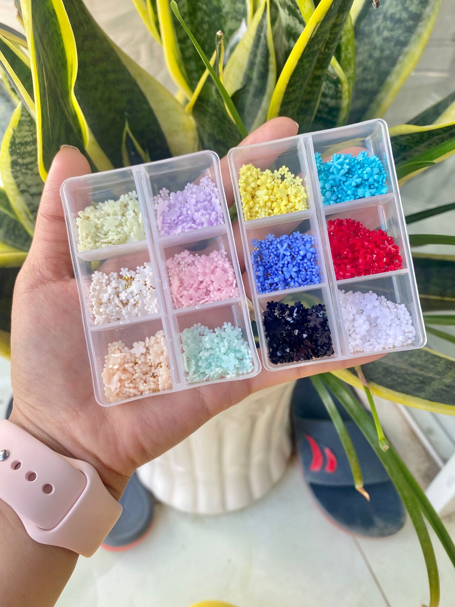 Sét hoa sứ nhí và bi nail mix 6màu