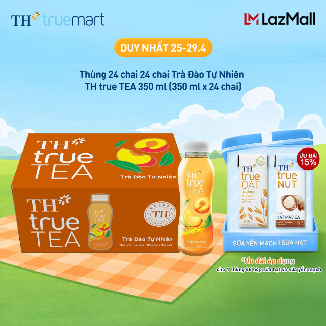 Thùng 24 chai Trà Đào Tự Nhiên TH true TEA 350ml (24 x 350ml)