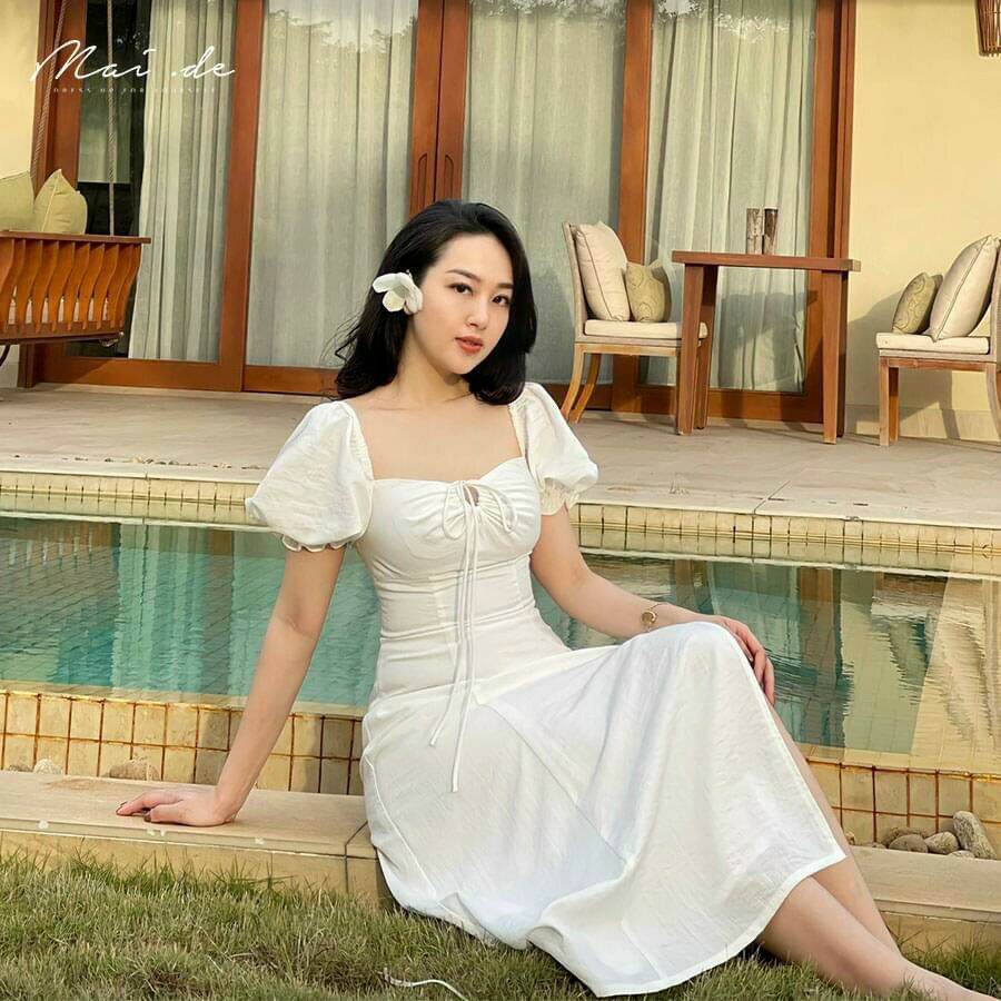 Đầm maxi xẻ tà tay con nữ tính. Chất đũi mềm mại. freesize 40 - 53kg