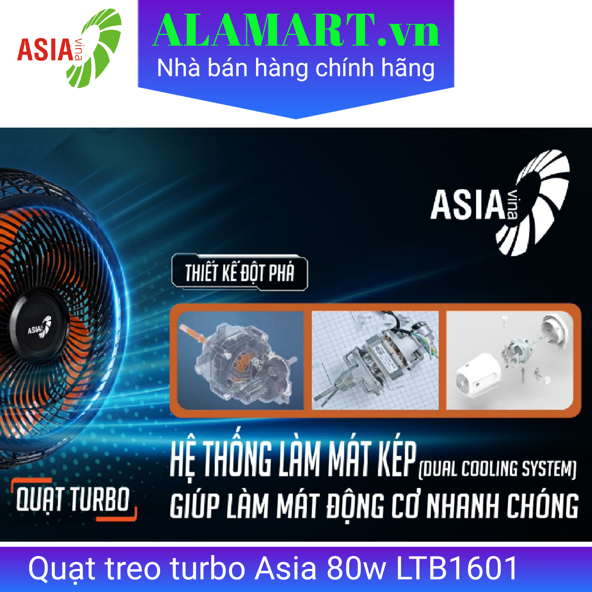 Quạt treo ASIA TURBO PLUS - VY637891 - Đen (New 2024) - 90W