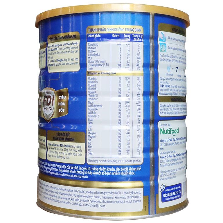 Sữa bột Nuti GrowPlus+ xanh tăng cân lon 1,5kg (dành cho trẻ từ 1 tuổi trở lên)