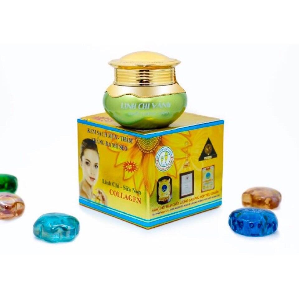 Kem sạch mụn thâm trắng da mờ sẹo linh chi vàng 25g