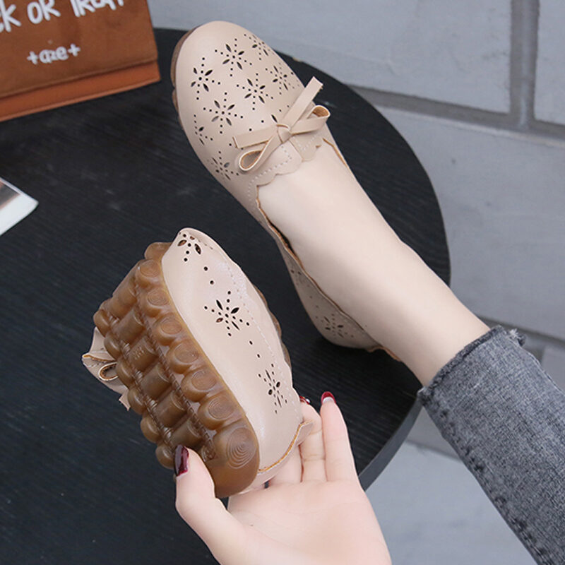 Giày Một Lớp Giày Tods Đế Mềm Đục Lỗ Phiên Bản Hàn Quốc Dễ Phối Mẫu Mới 2023 Mùa Hè Cho Nữ Giày Trắng Y Tá Đế Bằng Miệng Nông Công Việc