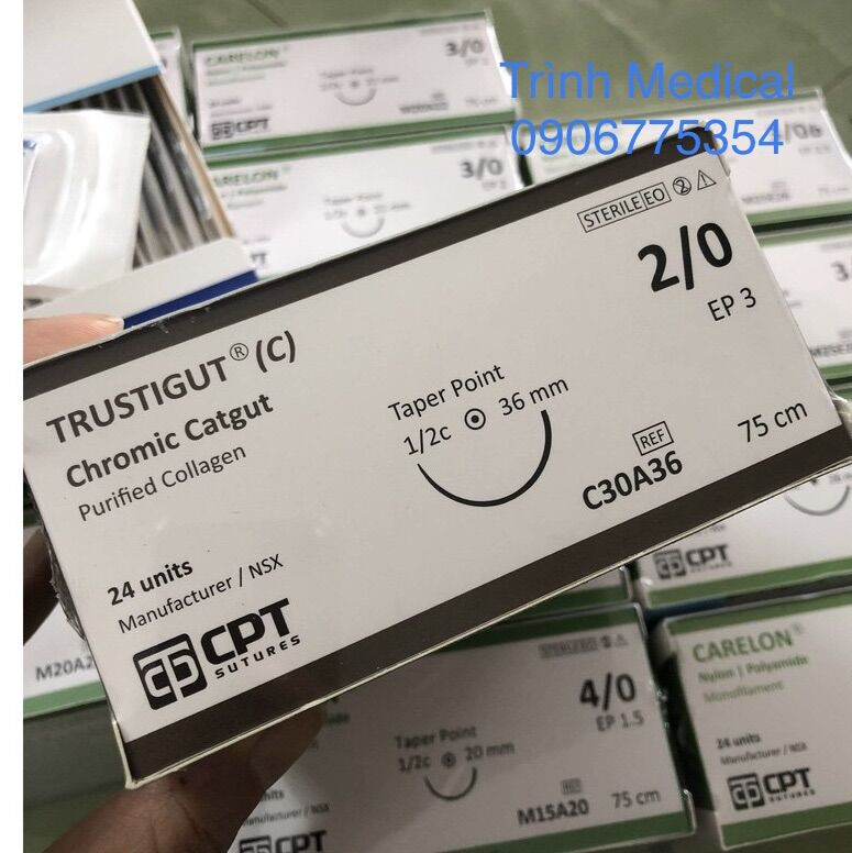Chỉ phẫu thuật cpt trustigut chromic catgut 2/0 c30a36