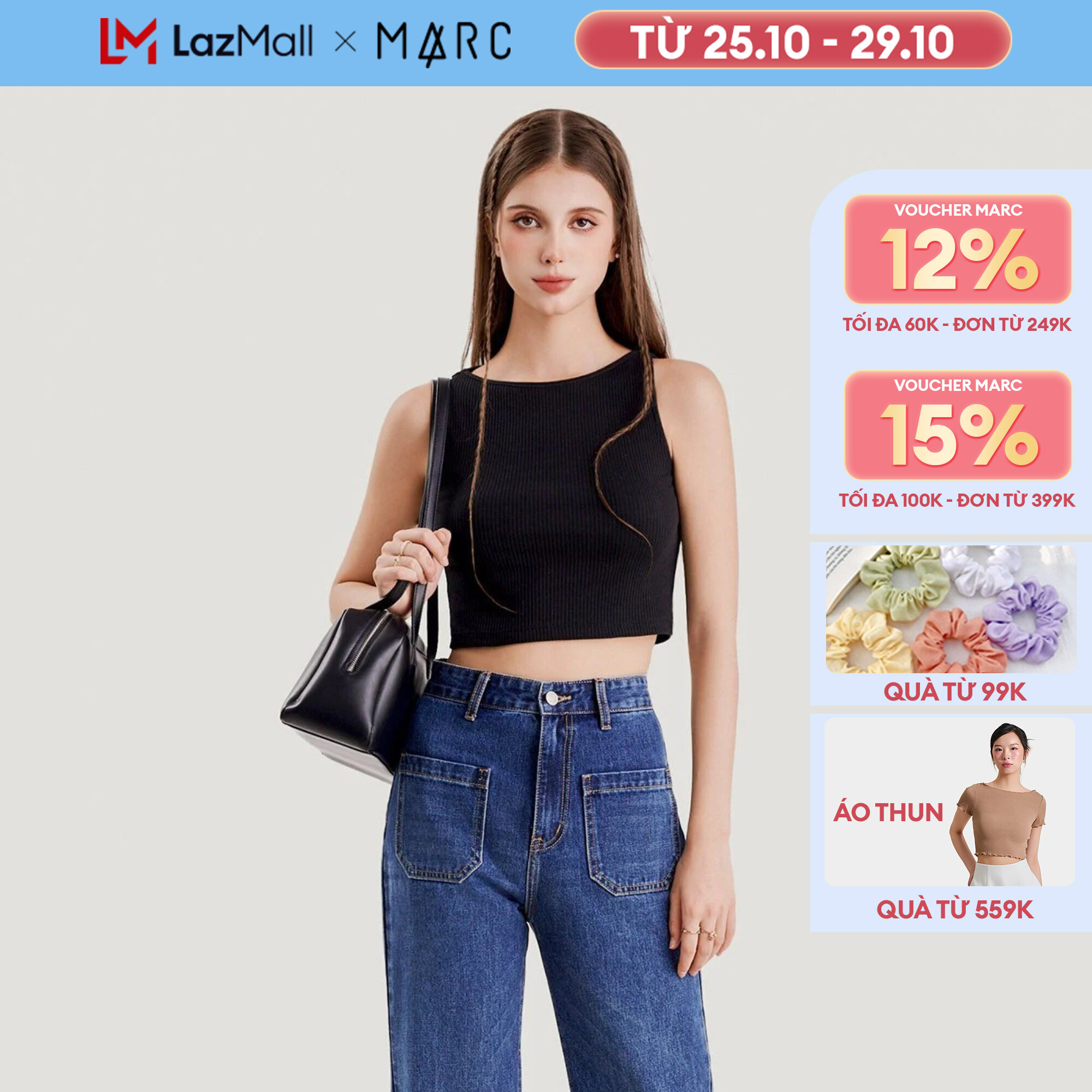 Áo Thun Ba Lỗ Crop Nữ MARC FASHION Không Tay Body Tank Viền Cổ Thuyền Thun Gân Mềm Mịn Mát FALH061722