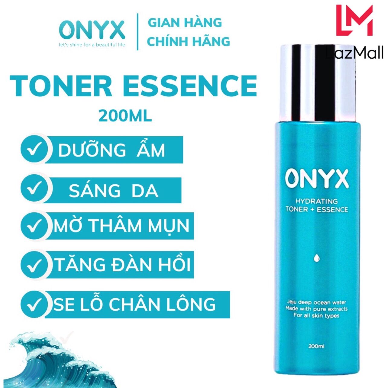 Nước hoa hồng kết hợp dưỡng chất cấp ẩm, dưỡng da căng mướt & giảm nếp nhăn hydrating toner essence 200ml | onyx bảothy