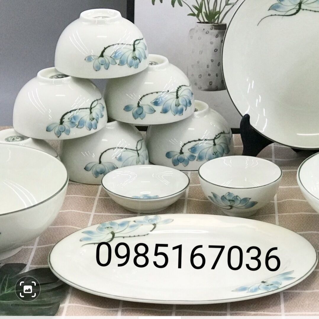 Bán lẻ bát đĩa vẽ hoa sen.Hàng sứ Bát Tràng.
